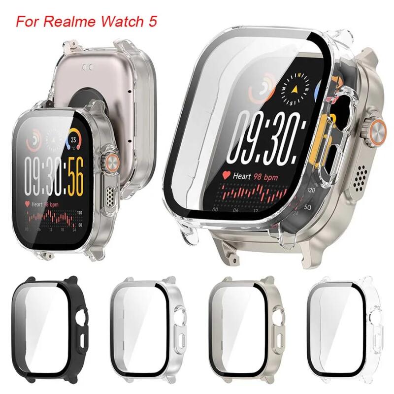 Hard PC+Tempered Glass Case For Realme Watch 5 Bumper Full Cover Protective Shell For Realme Watch 5 Screen Protector Accessory