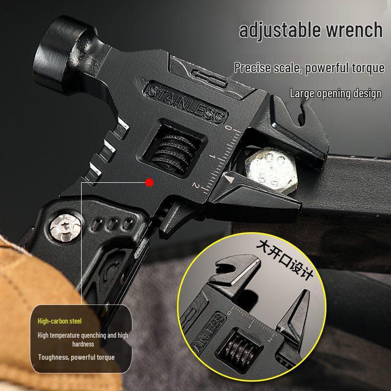Portable Multi-Tool: Outdoor Wrench, Hammer, Pliers, Self-Defense & Folding Knife with Window Breaker for Camping Emergencies