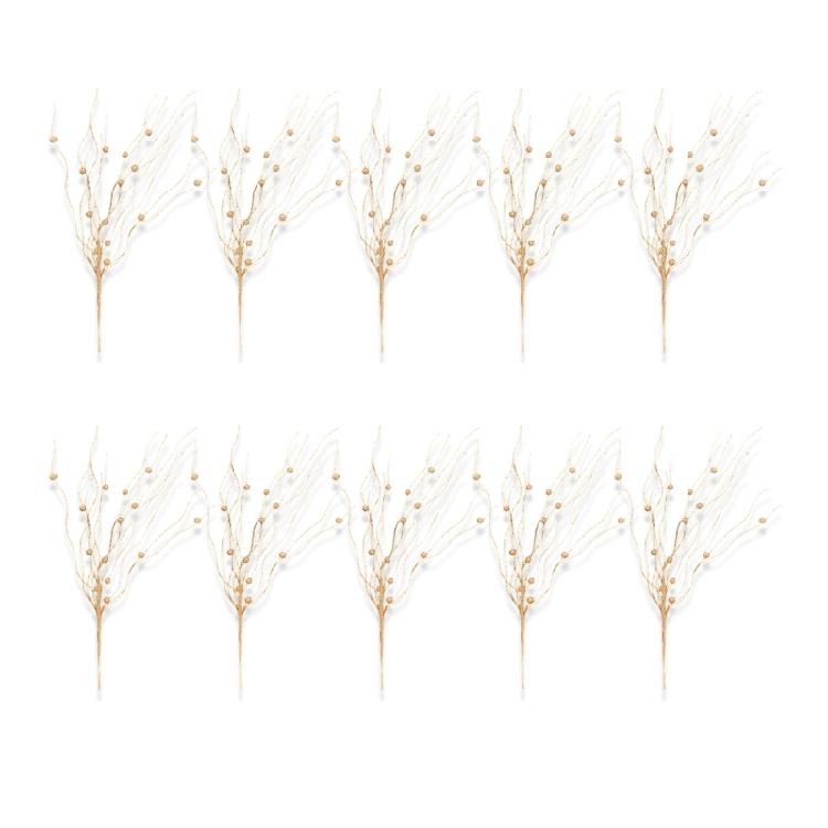 10pcs Textured Plastic Stems Glittering Christmas Picks Artficial Flower Leave Spring Festival Decoration