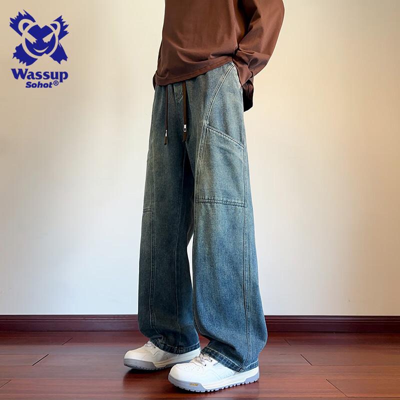 

Wassup Sohot Мужские джинсы свободного кроя пэчворк с изогнутым низом 3XL