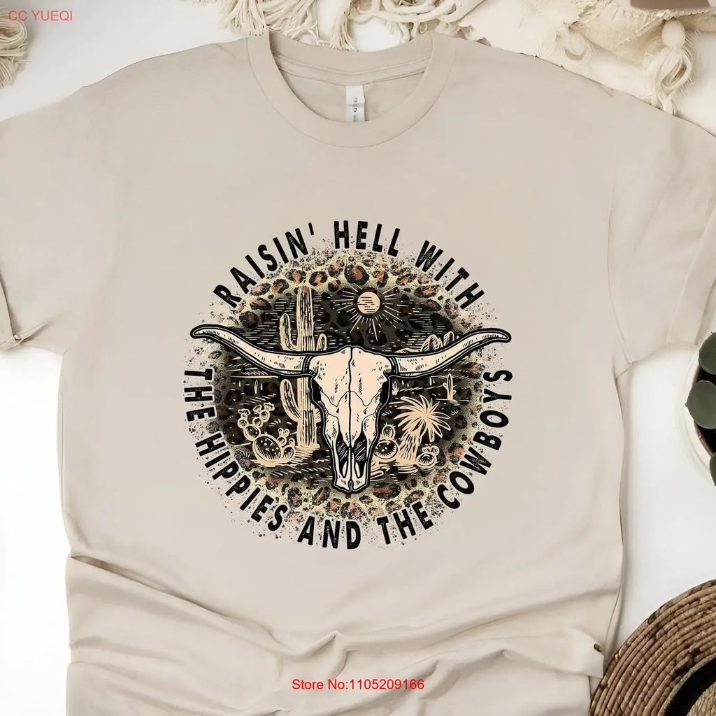 Vintage Cowgirl T Shirt Raisin Hell Hippies Cowboys vintage Washed graphic Casual designer clothes Stylish Slightly Unisex