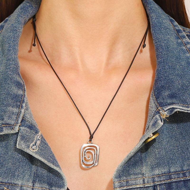 Vintage Spiral Vortex Pendant Hand-Woven Leather Rope Necklace For Women Unisex Boho Swirl Choker Necklace  Jewelry