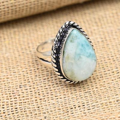 Amazing Larimar Gemstone Handmade 925 Sterling Silver Ring Jewelry