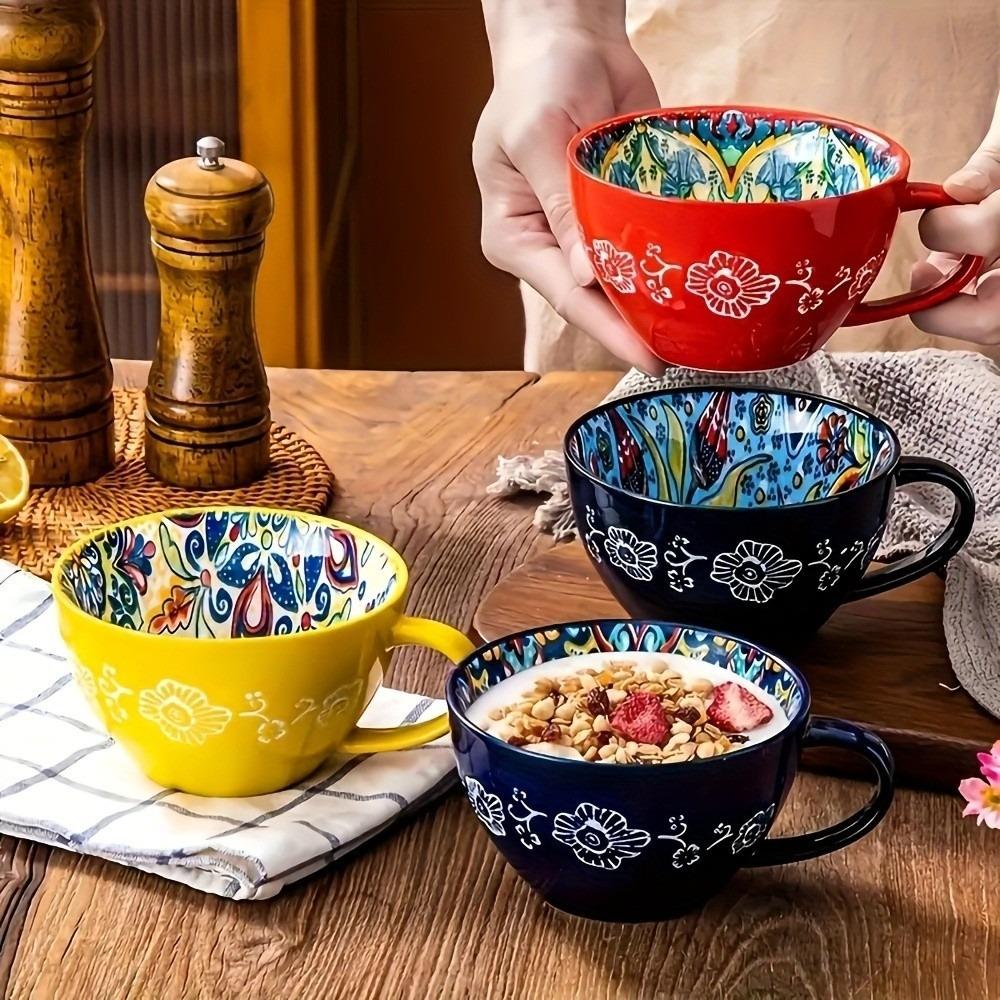 15oz Fassungsvermögen Ethnisch Stil Keramik Tasse Handbemalt Keramik Frühstückstasse Feiertagsgeschenk