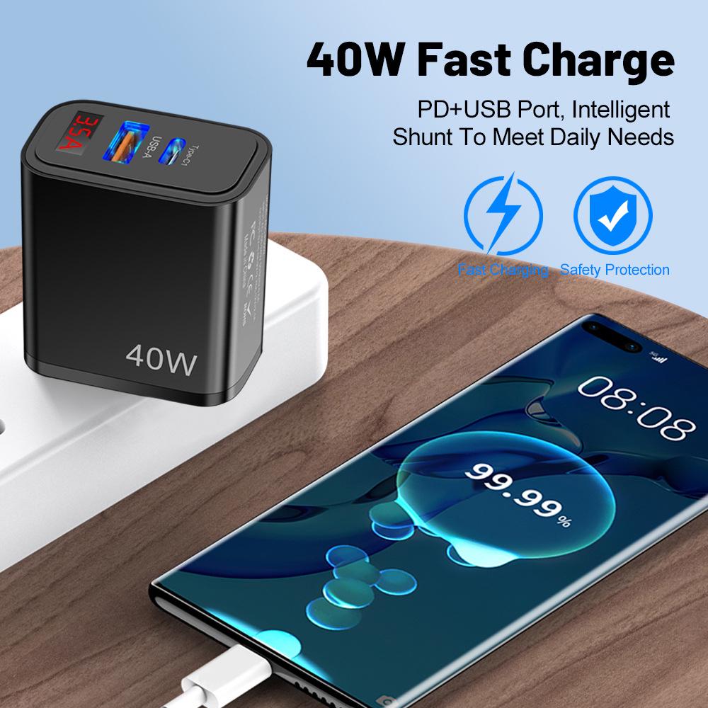 40W Dual PD Type-C Fast Charger for Mobile Phones - Travel-Friendly Charger Head