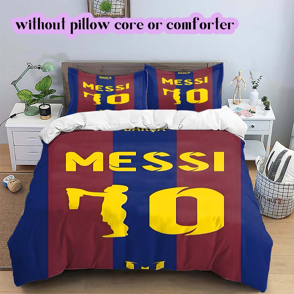 Soccer superstarPattern Bedding Quilt Set Quilt Cover Pillowcase Home Decoration Birthday Gift (1 * Duvet Cover + 2 * Pillowcase, Without Core)
