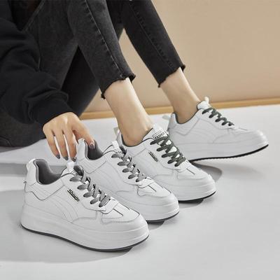 Damen 2021 Frühling Weiße Leder Plateau Schuhe – Höhenverstärkender Casual-Stil