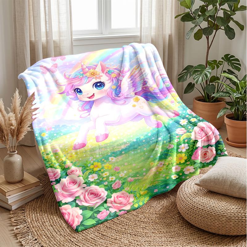Unicorn Rainbow Fantasy Theme Blanket Lightweight Warm Flannel Blanket Decorative Throw Blanket for Home Decoration