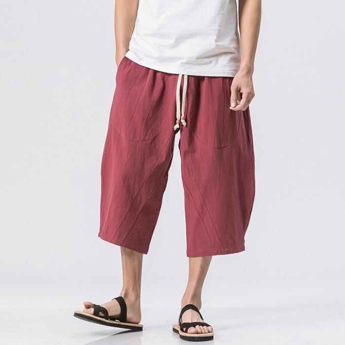 Men's Summer Loose Fit Linen Capri Pants - Solid Color, Plus Size, Chinese Style Casual Trousers