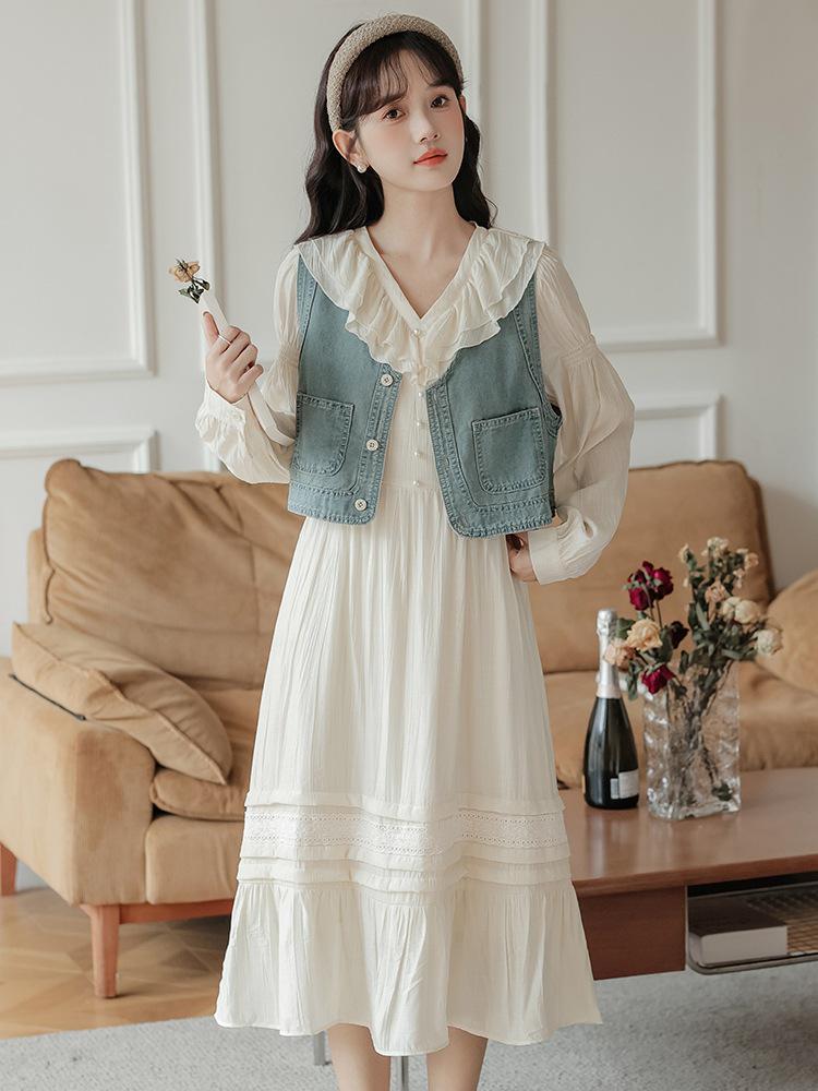 

French Romantic Sweetheart Dress - Spring/Autumn Style, Age-Reducing, Belly-Covering XL