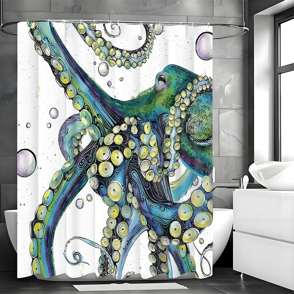 

Fun Blue Sea Animals Fabric Shower Curtain Set for Boys and Men with Hooks for Bathroom Decoration 90*180cm