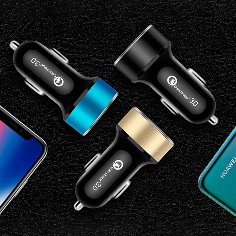 1/3PCS Car Cigarette Lighter Dual USB Phone Charger 12V-24V LED Display QC3.0 Fast Charging Aluminum Alloy Smartphone Auto
