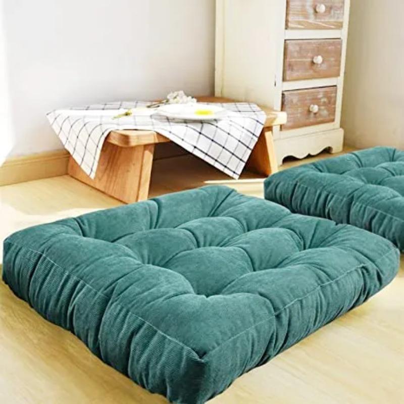 Große quadratische Bodenkissen Sitzgelegenheiten für Erwachsene Kinder Getuftetes Cord Kissen für Tatami Wohnzimmer Meditation Bodenkissen 45x45cm beige