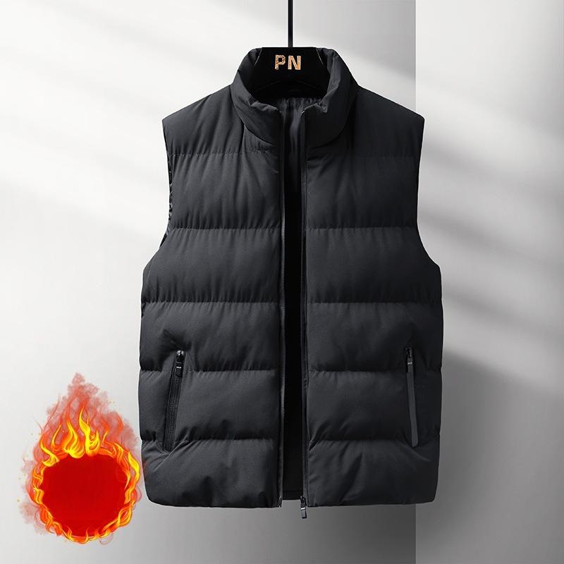 Casual Jacket Autumn and Winter Men's Loose Sleeveless Zipper Down Vest Men's Solid Color Warm Vest Men's Stand Up Collar Jacket