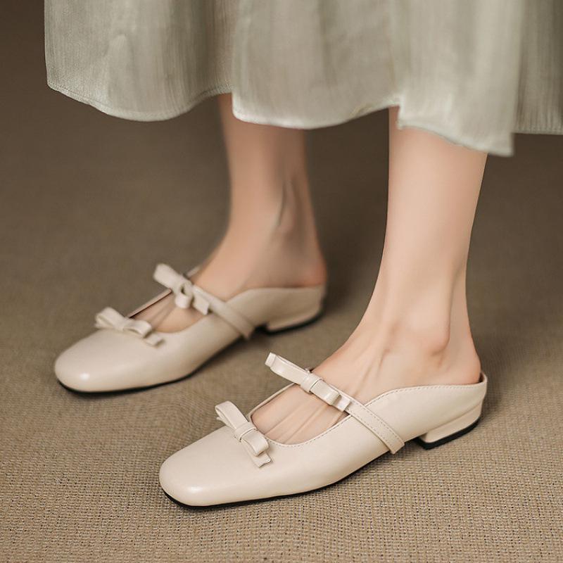 New women's bag head slippers casual flat slippers low heel solid color large size women's shoes summer foot slippers