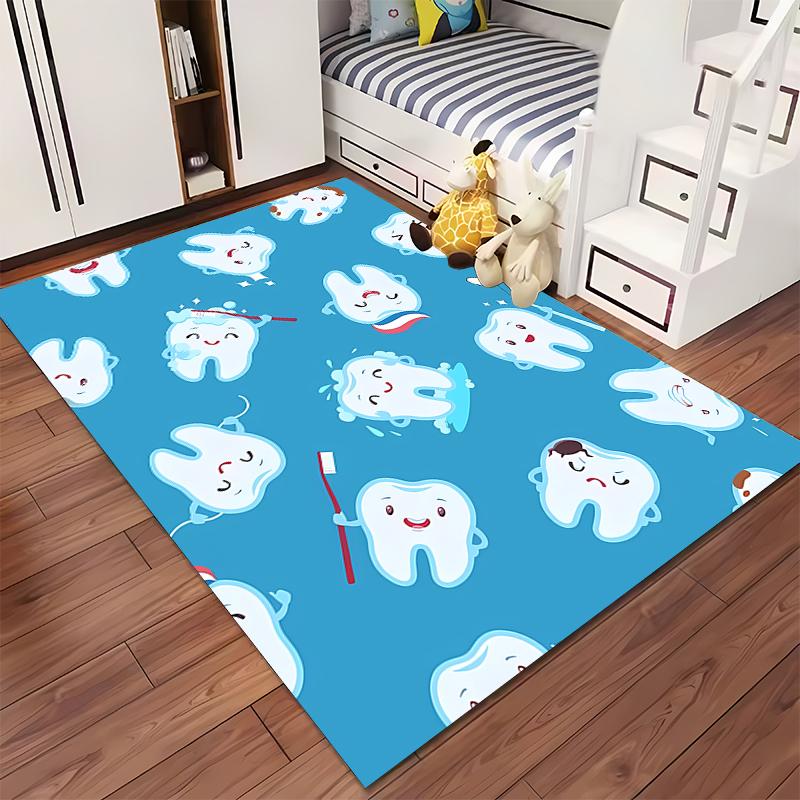 Playful Teeth Cartoon Pattern Rug Non-slip Rug Suitable for Living Room and Bedroom Sofas.