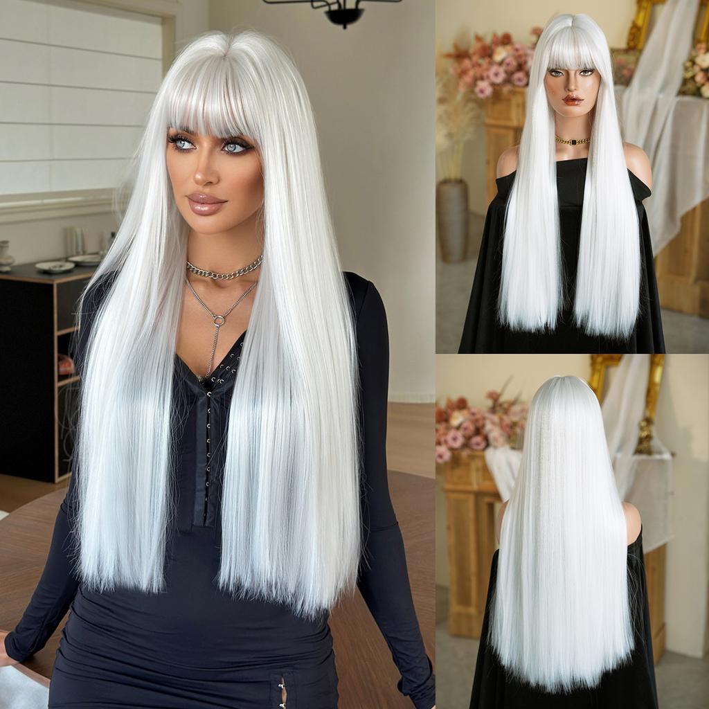 High Quality One Size Fits All Ultra Long Straight Hair 28 Inch Wig Women With Bangs Daily Anti-aging JK Black Cover