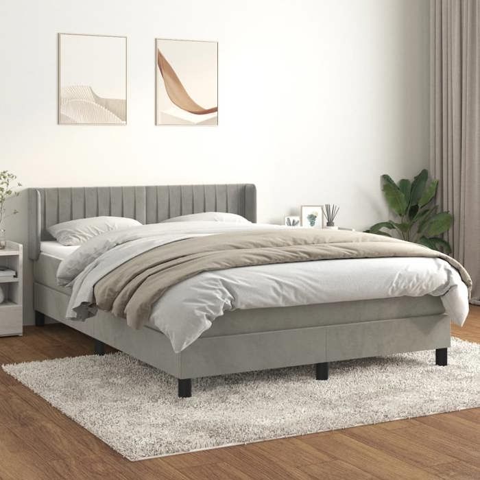 VidaXL Lit à sommier tapissier et matelas Gris clair 140x200cm Velours - Modèle 3131081