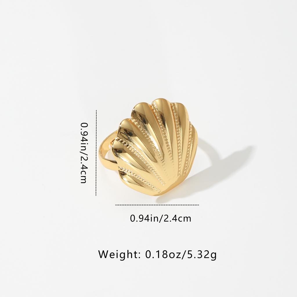 Golden Plated Seashell Open Adjustable Ring for Women Bohemian Summer Jewelry Gift