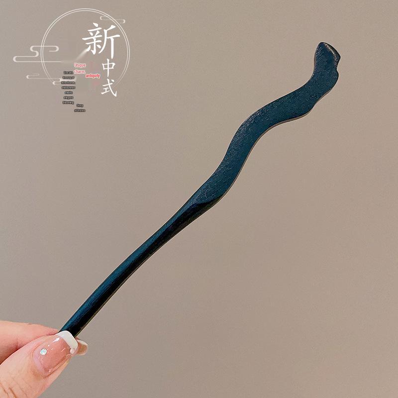 High-End Chinese Wooden Hairpin with Tassels – Ancient Style Ebony Faux for Women