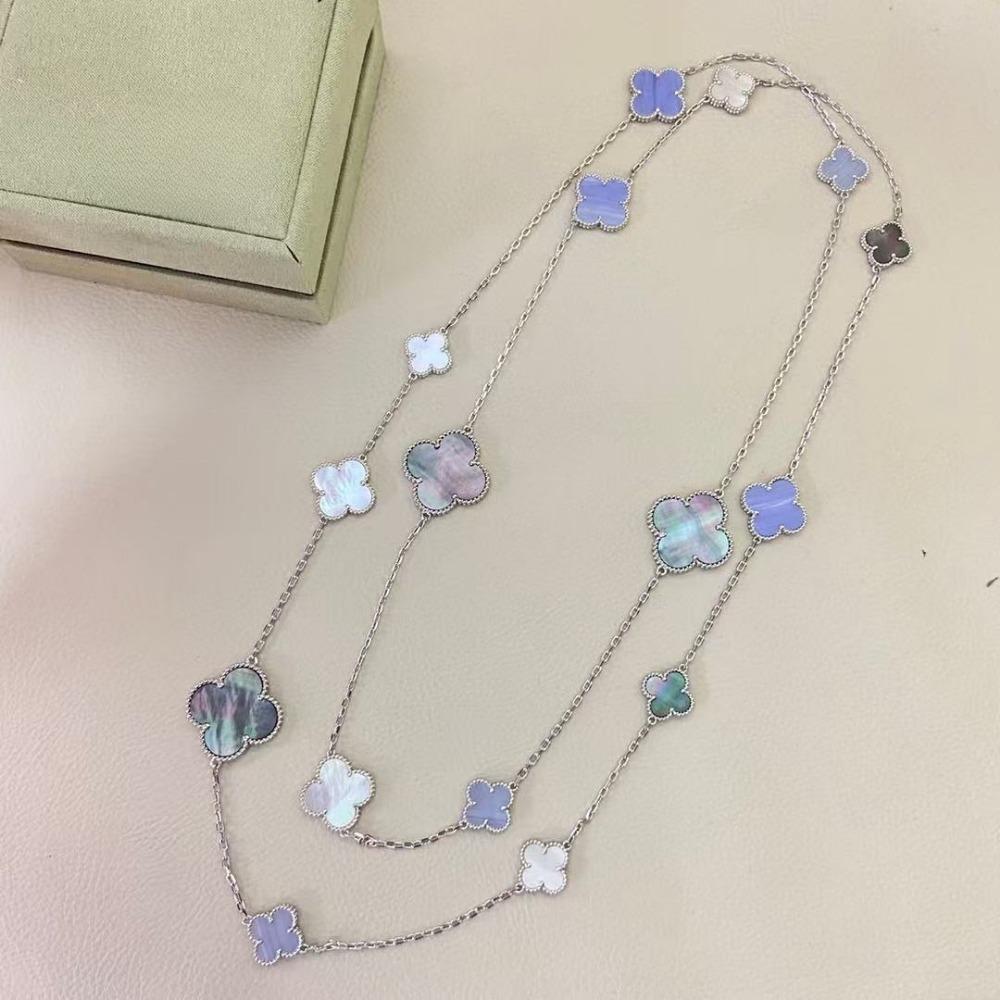 

Высококачественная цепочка-свитер Четырехлистный клевер , легкая роскошь, высокая версия, 16 цветов, высококлассное двухслойное очень длинное ожерелье 925 silver
