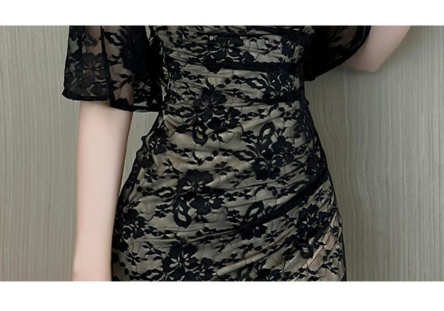 Chic Lace Waist Slim-Fit V-Neck Dress for Sauna & Foot Bath Technician