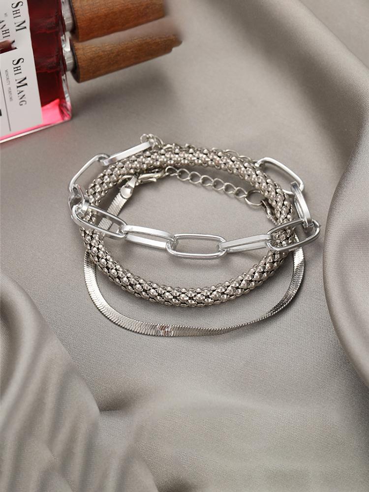 Punk Heavy Metal Big Thick Chain Bracelet Set Women Retro Geometric Metal Twist Chain Bangles Bracelet Punk Zircon
