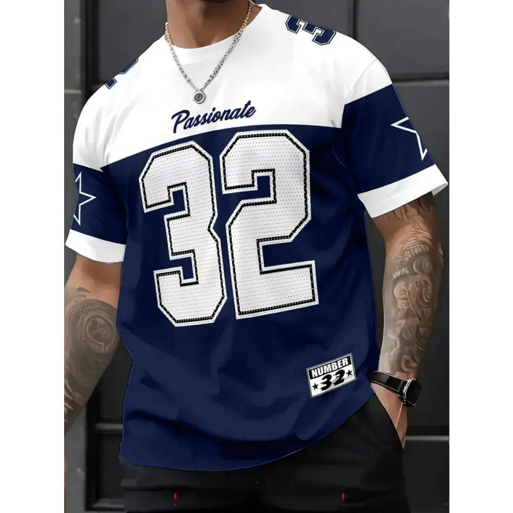 Men's Colorblock Graphic Number 32 Short Sleeve Round Neck T-Shirt