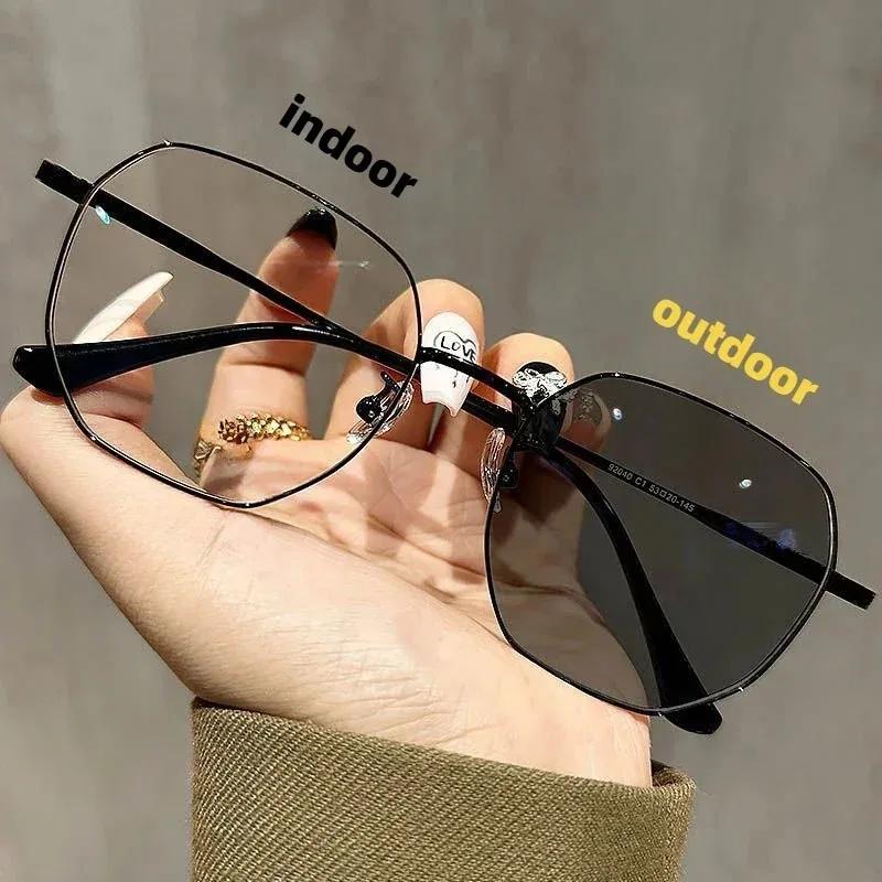 

Gold Wire Large Frame Outdoor Smart Sunglasses Photochromic Myopia Glasses Women Men Minus Sight Eyeglasses Degree 0 To -4.0 -4.0