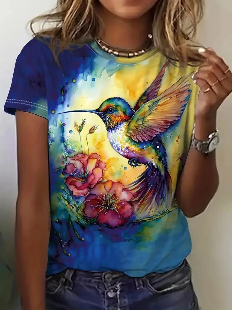 2025 Summer Fashion 3D Animal Birds Print Women T-Shirts Casual O-Neck Short Sleeve Tee Kawaii Girl Trend Ladies Female Clothing
