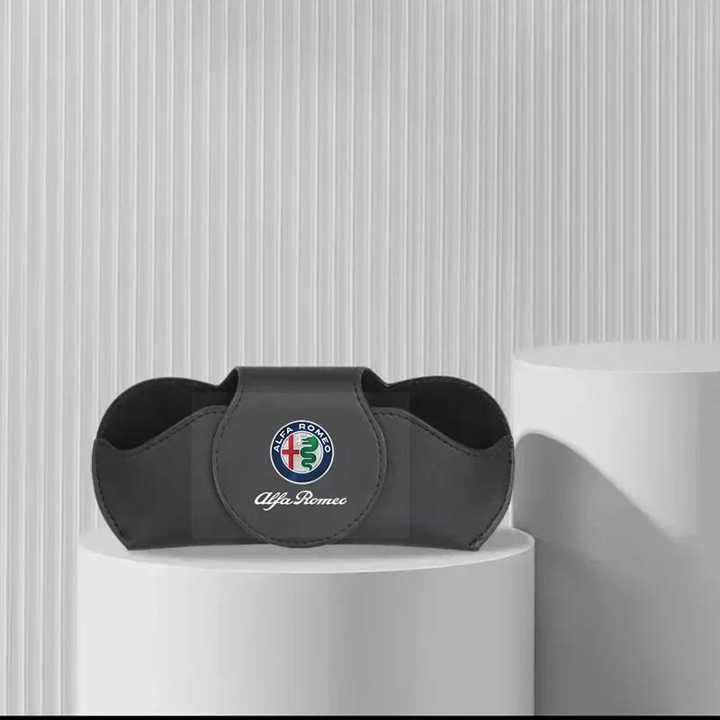 AAACK1 Car Stickers For Alfa Romeo PU Leather Car Sunglasses Holder Sunglasses Case Clip Storage Box For Alfa Romeo Giulia Stelvio Giul