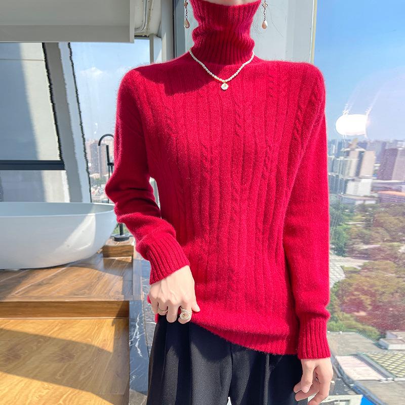Women's 100% Wool High-Neck Seamless Sweater – Warm, Gentle, Sweet Style Knit Base Layer