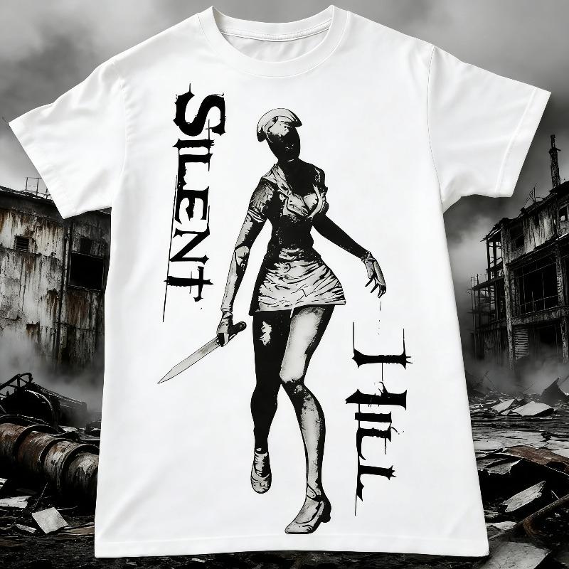 Gorący amerykański T-shirt z krótkim rękawem z lat 2000. dla mężczyzn Y2k Top Nadruk Horrorowy Damska Codzienna Streetwear Emo Dziewczyna Bawełniany T-shirt
