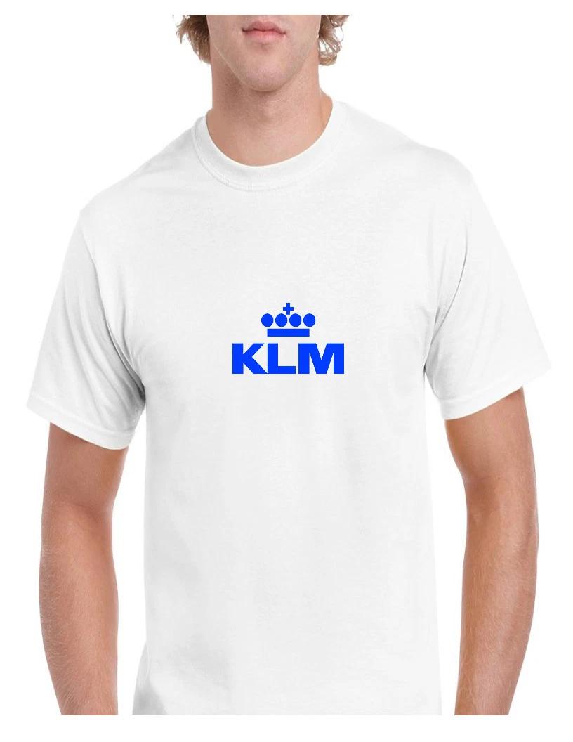 KLM Blue Retro Logo Shirt Dutch Airline Aviation Geek White Cotton T-Shirt L