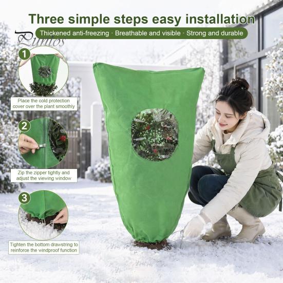 Snow Proof Tree Cover for Winter Plant with Clear Window Freeze Protection, Reusable Drawstring Protection Bag Cover, Frost Blankets Zipper