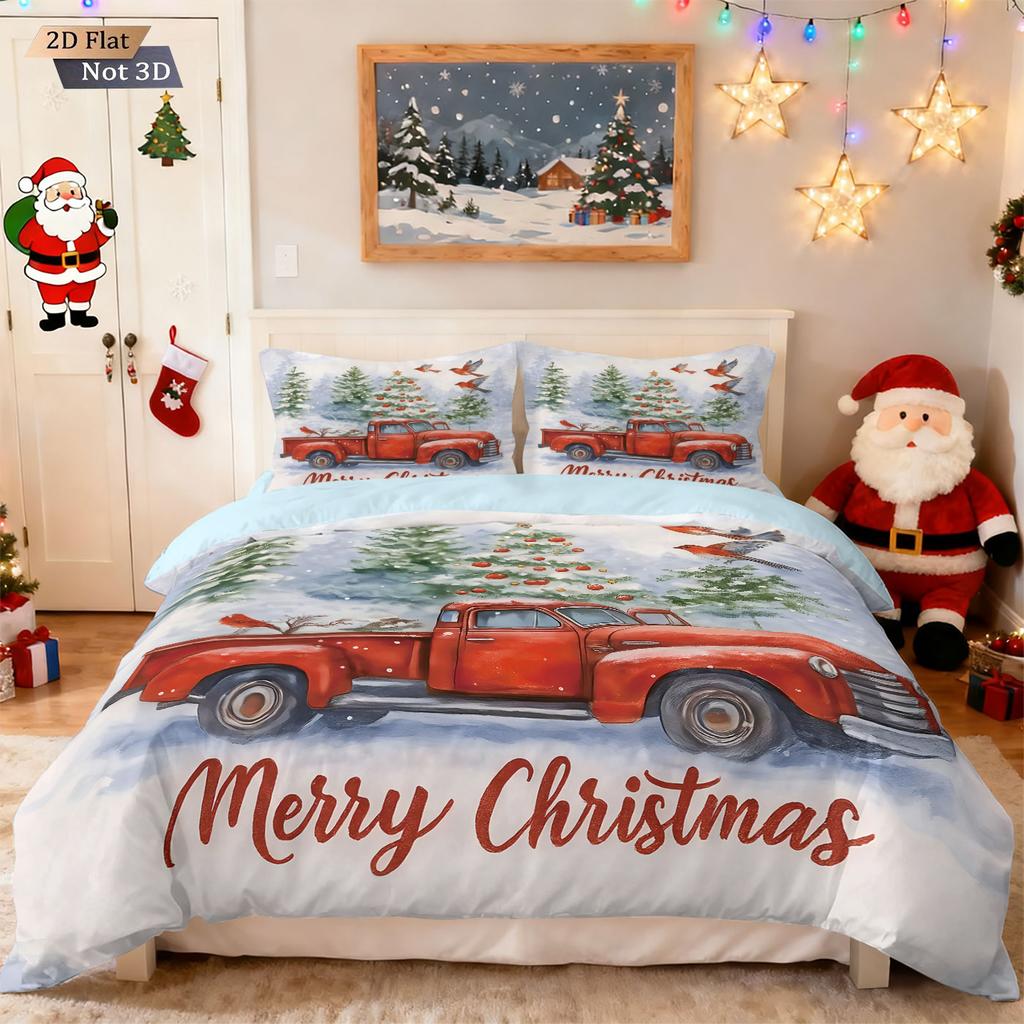 3pcs Merry Christmas red car print coreless duvet cover set multiple sizes bedrooms dormitories bedding holiday decorations