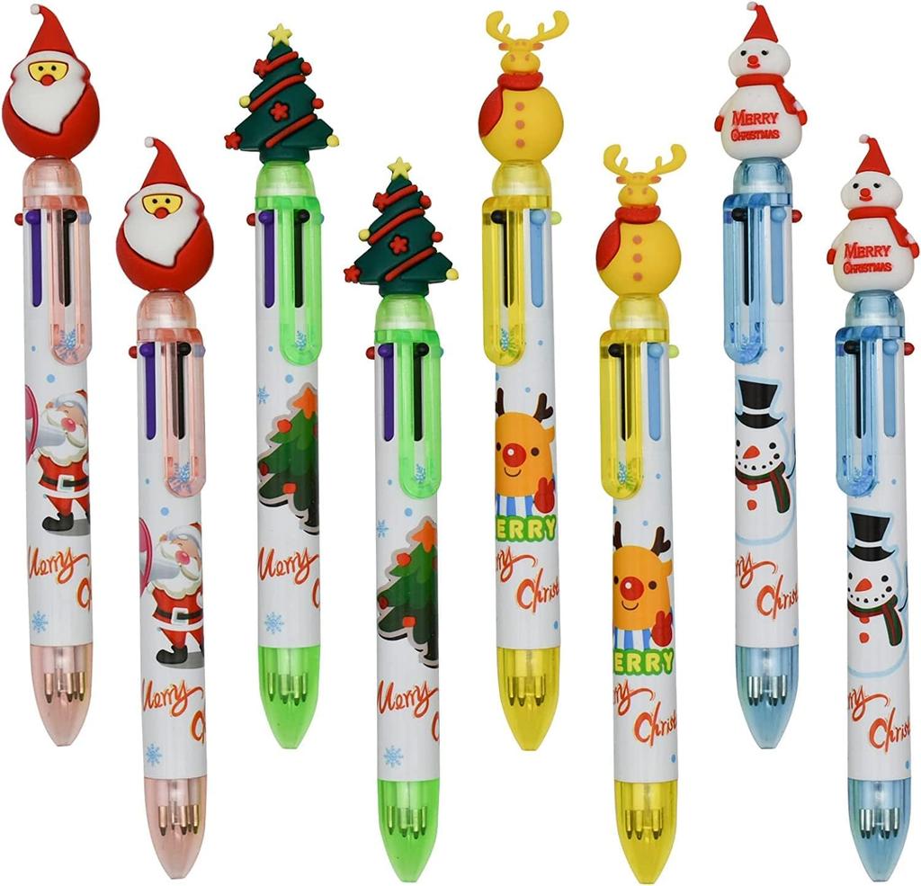 Maydahui Cute 6 Color Christmas Ballpoint Pen Set of 12 Black Ink Stylish Cute Stationery 0.5mm Oil-Based Multi-Function Multi-Color