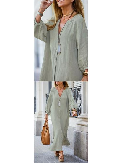 New Women's Cotton Linen Long Sleeve Cardigan Dress for Autumn and Winter