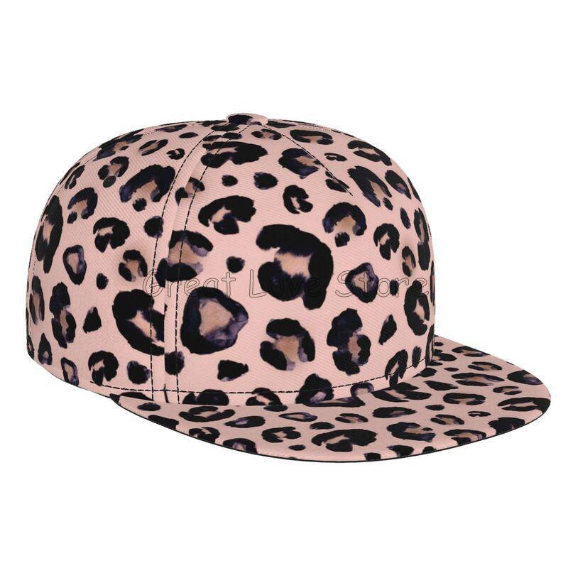 Leopard Print Baseball Cap Men Women Adjustable 3D Printed Snapback Flat Bill Hip Hop Hat Flat Brimmed Hat