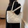 Large Capacity Shoulder Bag Cute Sweet Bow Prints Handbag Soft Puffer Tote Bag Women Commute Casual Simple Storage Bag
