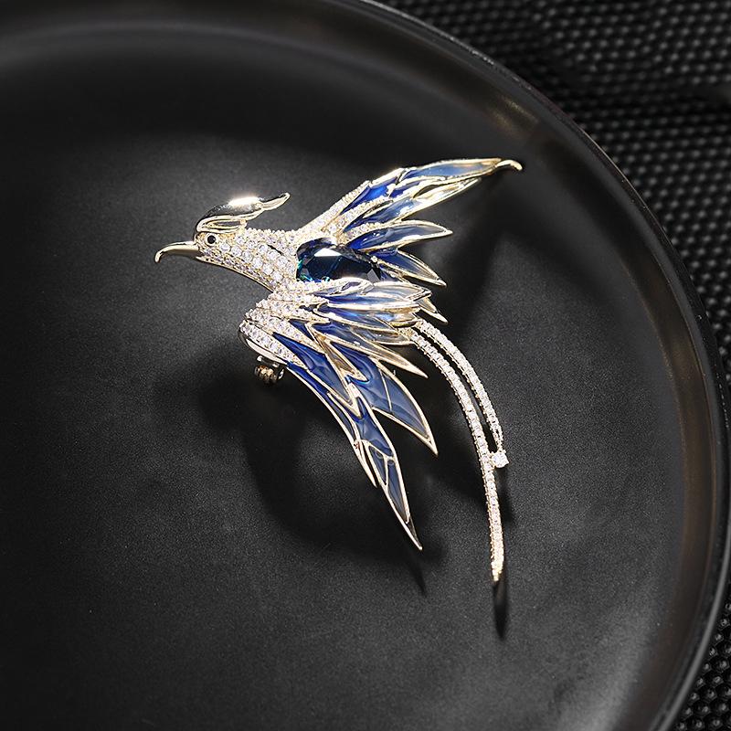 

Роскошная медная брошь в китайском стиле с микроинкрустацией кубическим цирконием в виде феникса, аксессуар для костюма и одежды