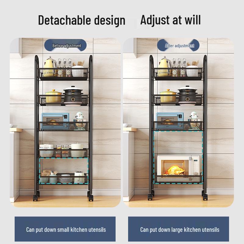 Multi-layer Movable Kitchen and Bathroom Storage Trolley and Vegetable Basket