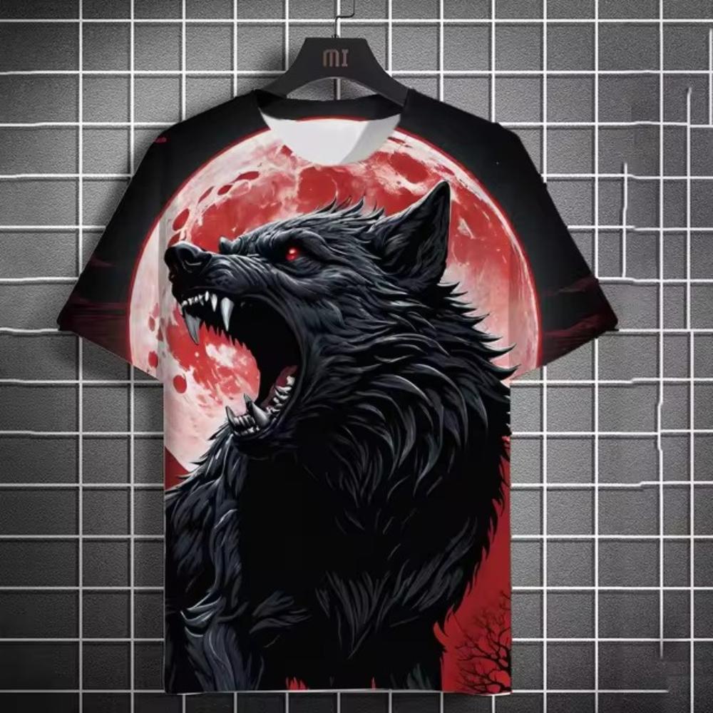 

2024 Лето Новая мужская летняя повседневная футболка с 3D-принтом Wolf Fierce Print унисекс короткая рубашка XXL