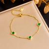 18K Gold Plated Green Heart Charm Bracelet, Dainty Emerald CZ Link Bracelet for Women, Elegant Jewelry