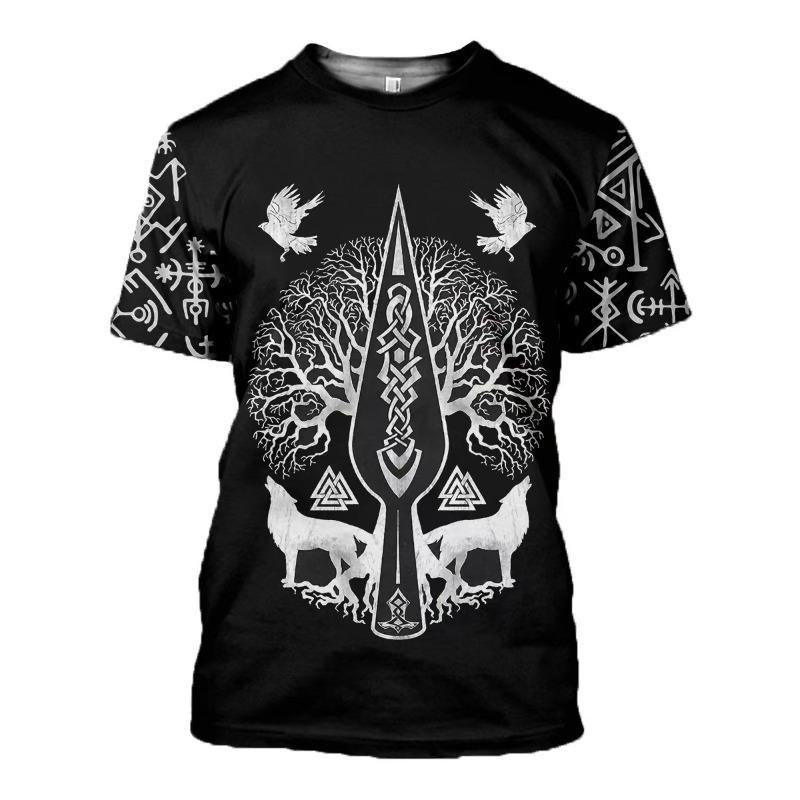 

Printed Men s T-shirt 3D T-shirt Digital Printed Viking Short Sleeved Shirt S