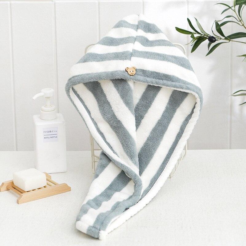Hair Drying Cap Towel Absorbent Thickening Household Items Bathroom Bathing Dry Hair Cap Striped Shower Cap Soft Headscarf