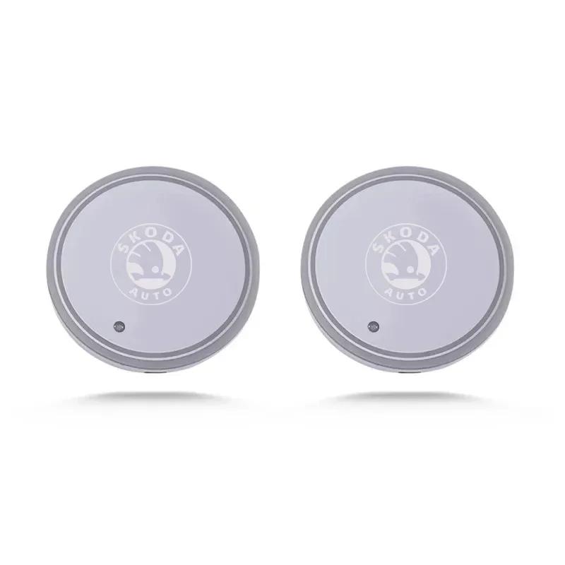 

Car Sticker 2025 Hot 2Pcs Car Logo 7Colors Water Cup Coaster Holder Color Atmosphere light For Skoda Octavia 3 2 Rapid Superb Fa