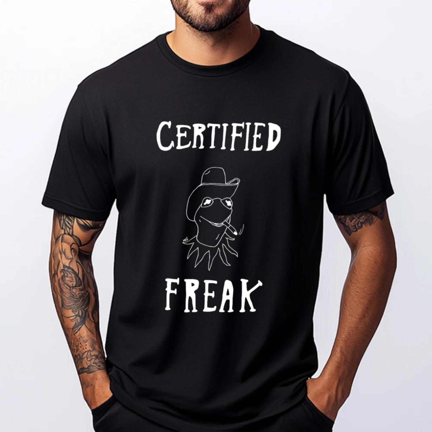 

Certified Freak Frog Meme Men Clothes Luxury T-Shirt Cotton Comfort Designer Clothes Graphic Tee Shirt Alphabet S чёрный