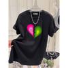 Women Clothing Fashion Hand-Painted Love Print T-shirts Summer Loose O-neck Short Sleeve Tee Office Lady Pure Cotton Basic Tops