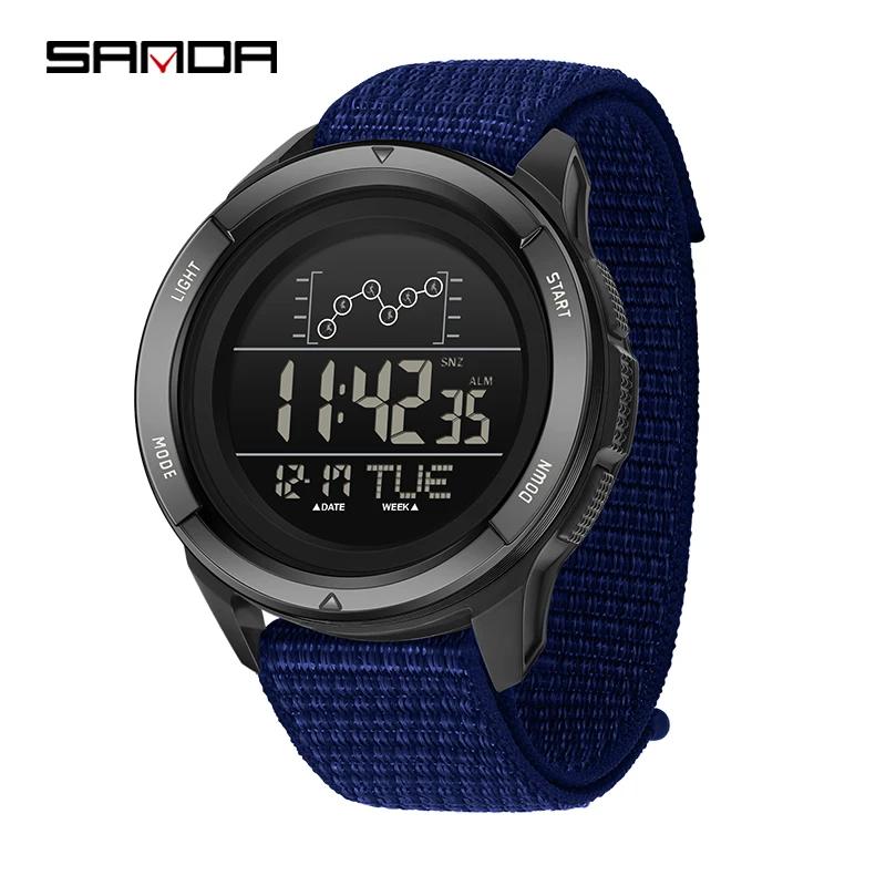 SANDA Electron Watch Nylon Strap Digital Display Multi Function Alarm Clock Countdown Watch Waterproof Military Sport Man Watch
